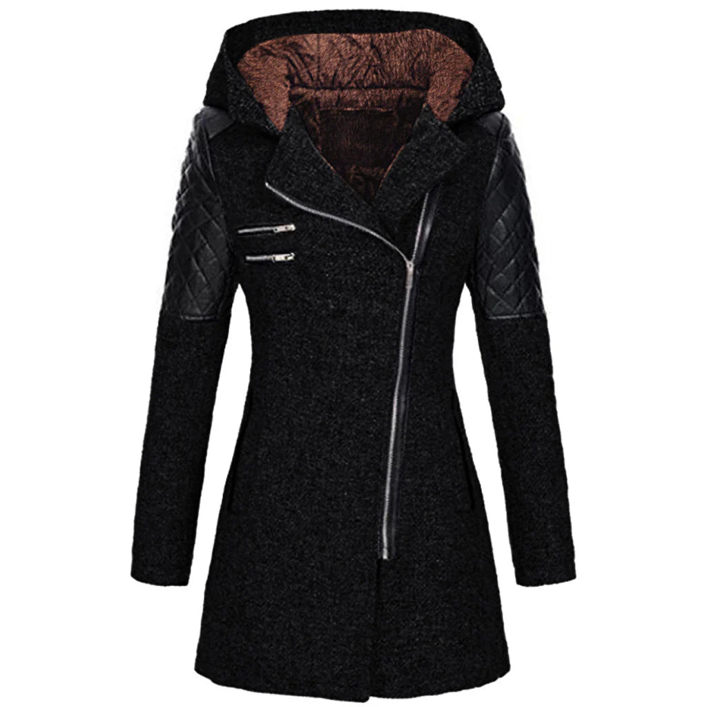 Elegant Coat with Faux Leather Details