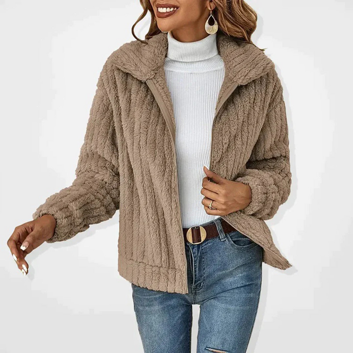 Long Fleece Cardigan with Collar