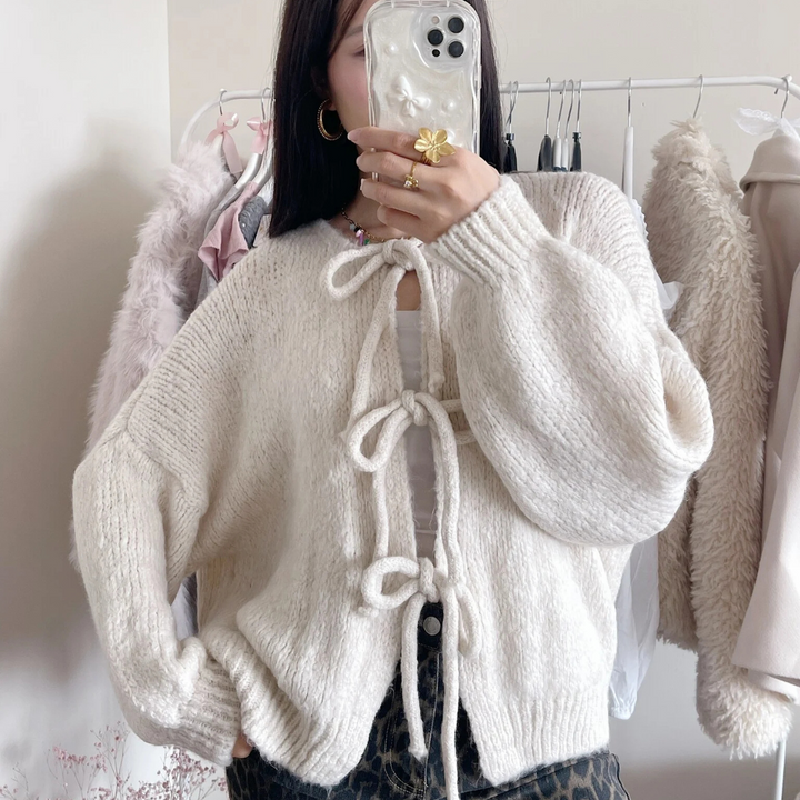 Wool Cardigan with Knotted Details