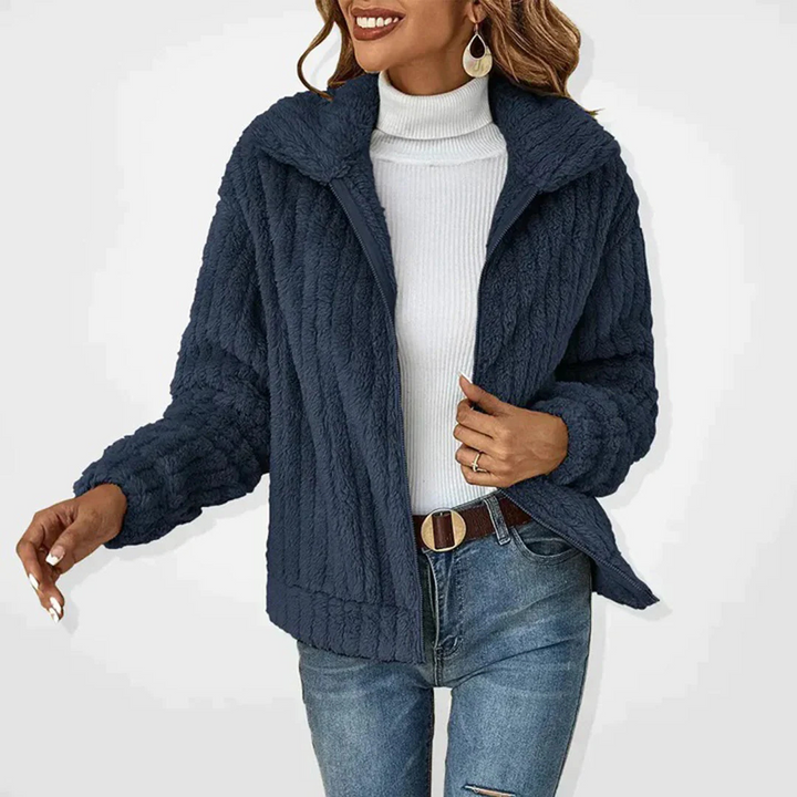 Long Fleece Cardigan with Collar