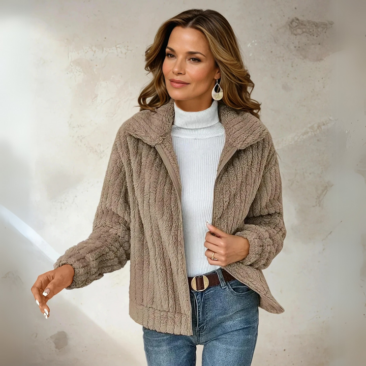 Long Fleece Cardigan with Collar