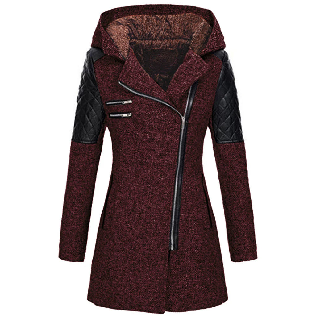 Elegant Coat with Faux Leather Details