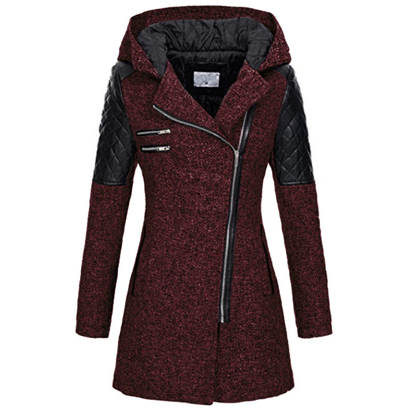 Elegant Coat with Faux Leather Details