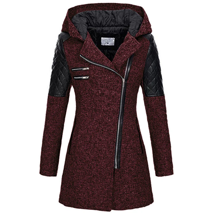 Elegant Coat with Faux Leather Details