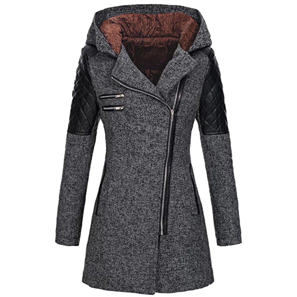 Elegant Coat with Faux Leather Details
