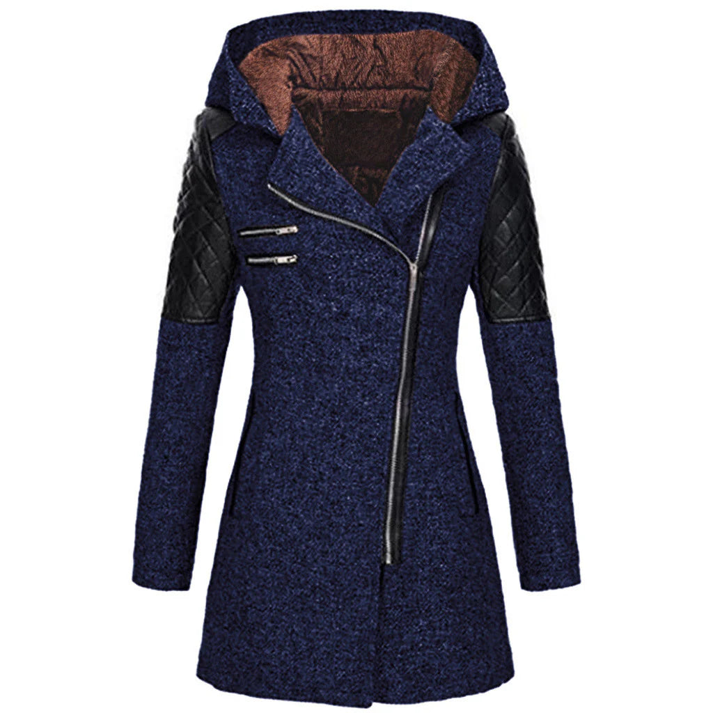 Elegant Coat with Faux Leather Details