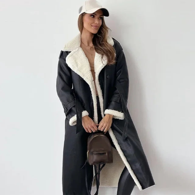Double-Breasted Fleece-Lined Coat