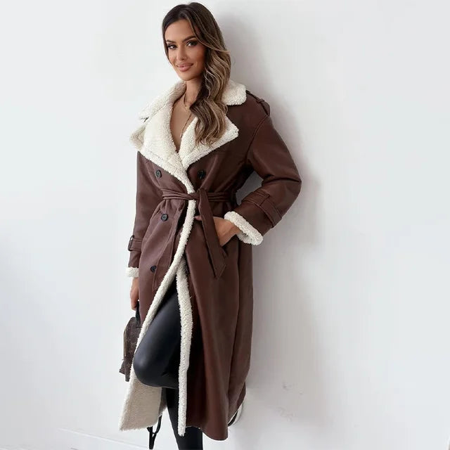 Double-Breasted Fleece-Lined Coat