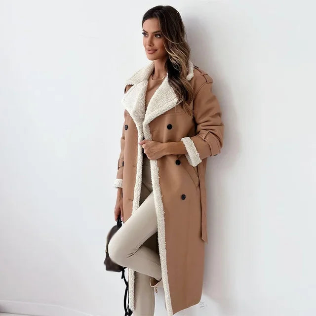 Double-Breasted Fleece-Lined Coat