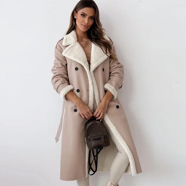 Double-Breasted Fleece-Lined Coat