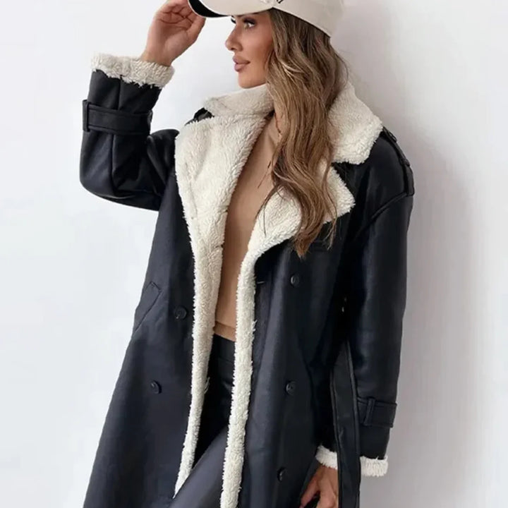 Double-Breasted Fleece-Lined Coat