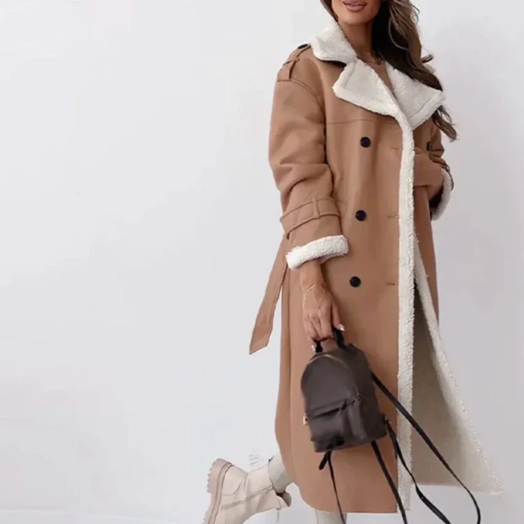 Double-Breasted Fleece-Lined Coat
