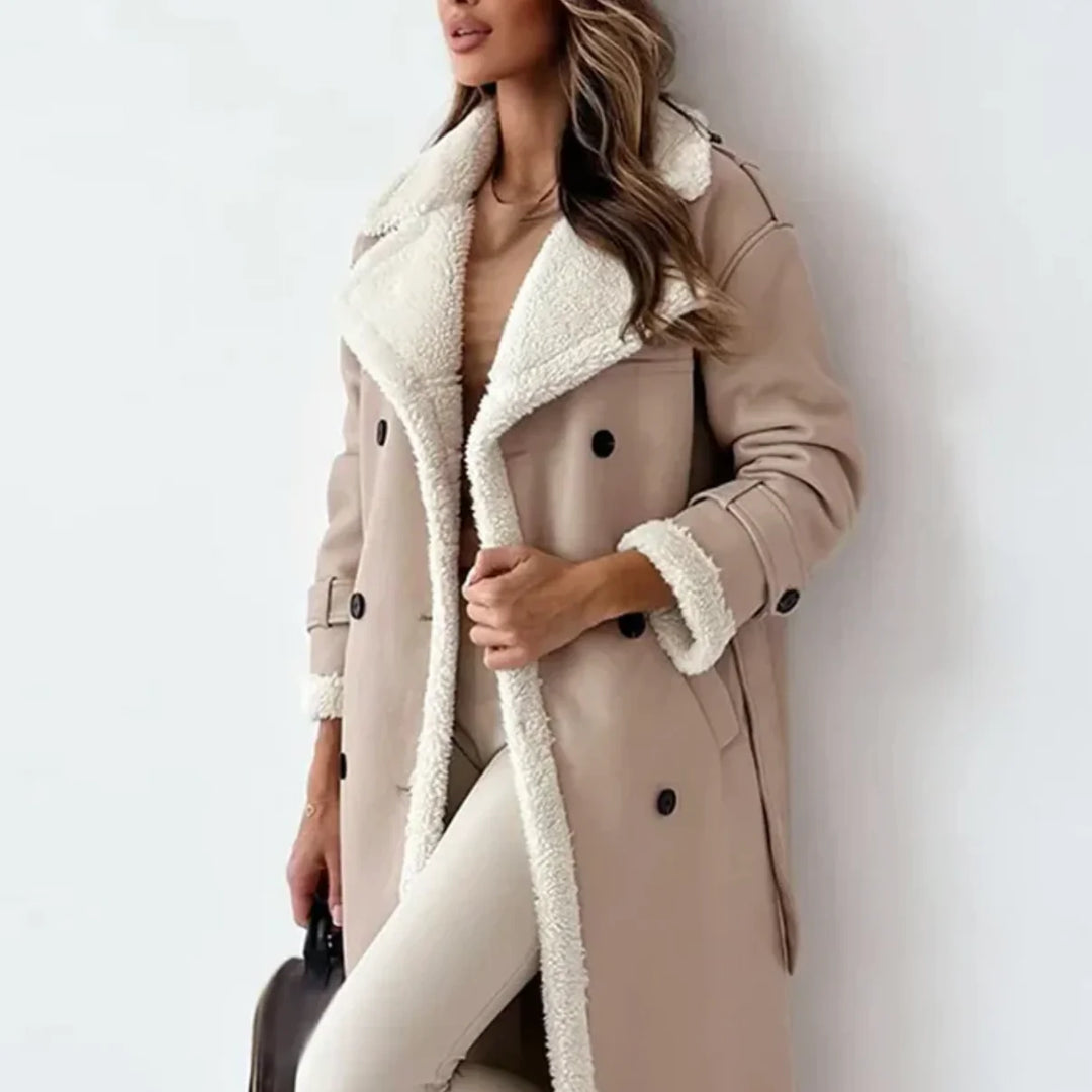 Double-Breasted Fleece-Lined Coat