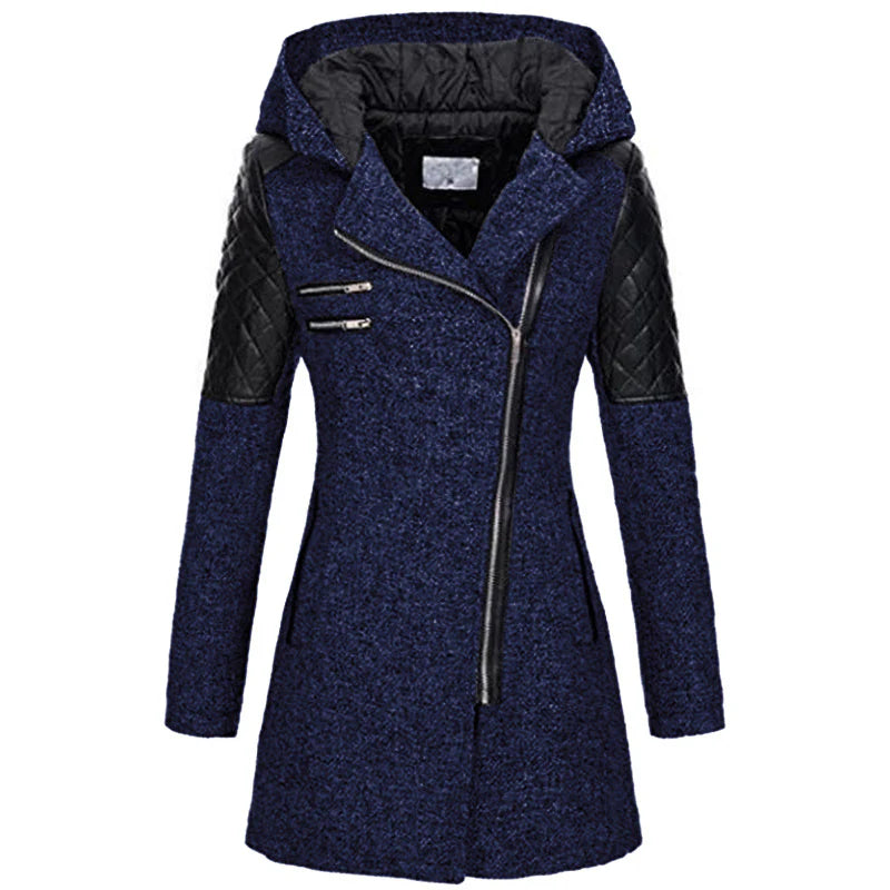 Elegant Coat with Faux Leather Details
